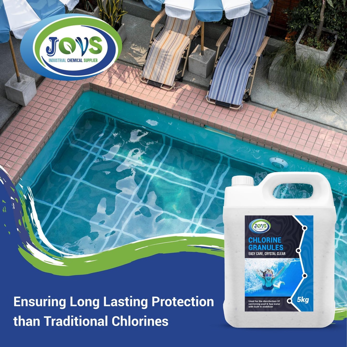 JOVS Non Chlorine Shock 5kg - Spa Treatment for Hot Tubs & Swimming Pools - Water Clarifier, Paddling Reducer, Cleaner, and Pool Maintenance Essential - Included Pool Chemicals.
