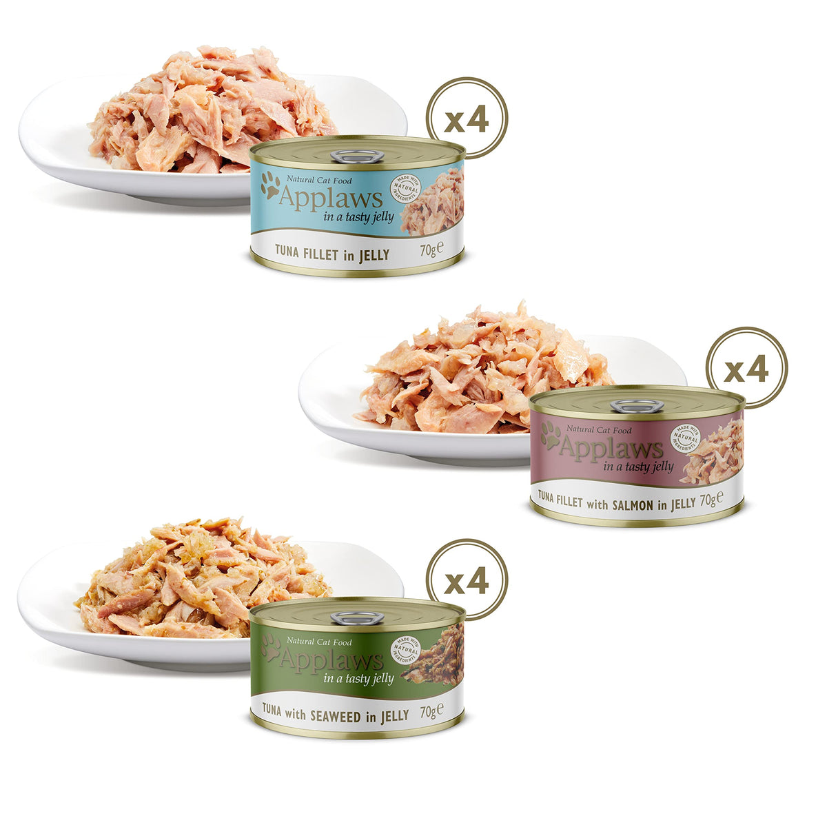 Applaws Natural Wet Cat Food, Multipack Fish Selection in Broth 70 g Tin (Pack of 12)