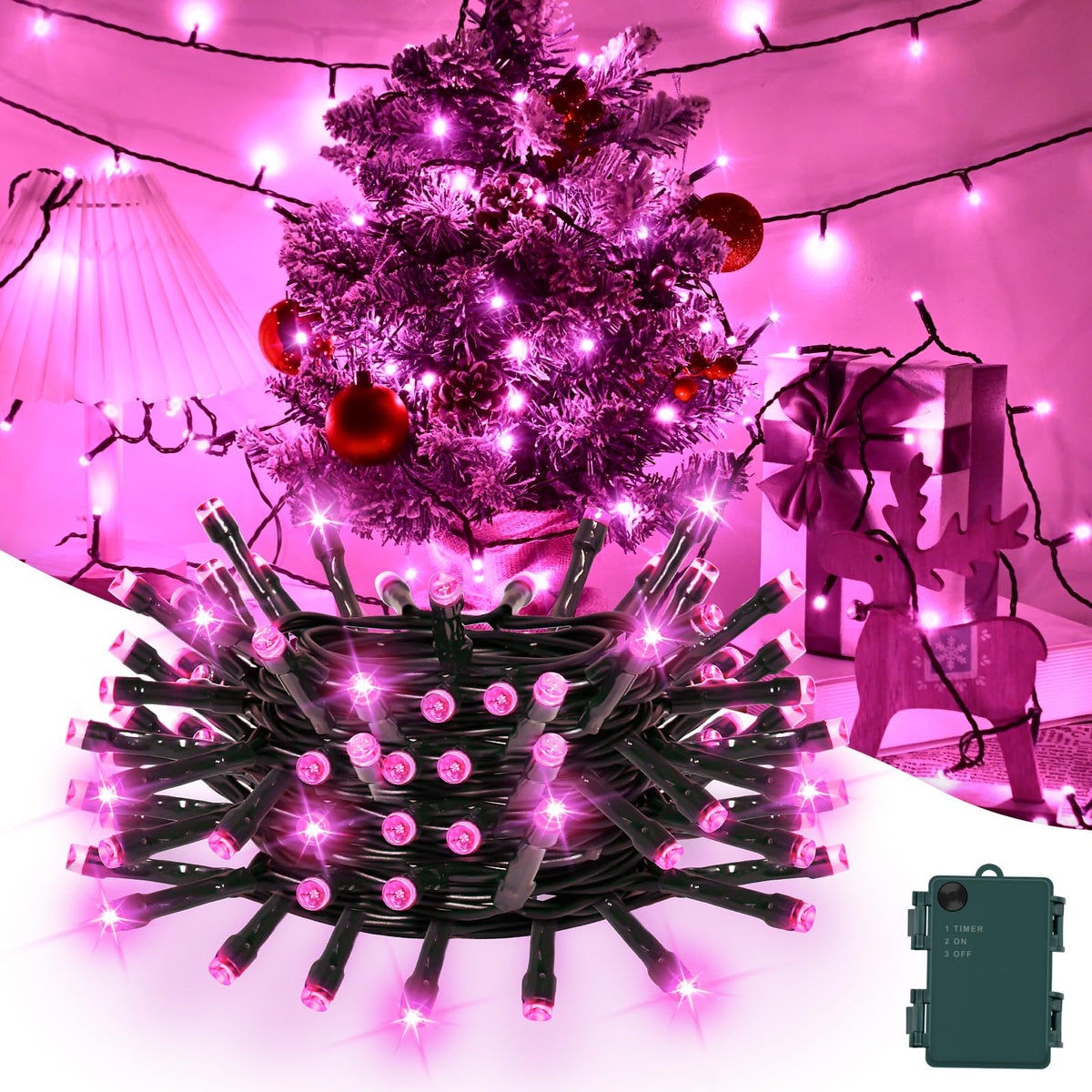 Gcstnn Battery Fairy Lights, 3M/9.8Ft 30LED Battery Powered Fairy Lights Indoor Outdoor with 6h Timer Waterproof String Lights On Green Cable,for Bedroom Christmas Tree Decorations,Garden-Cool White
