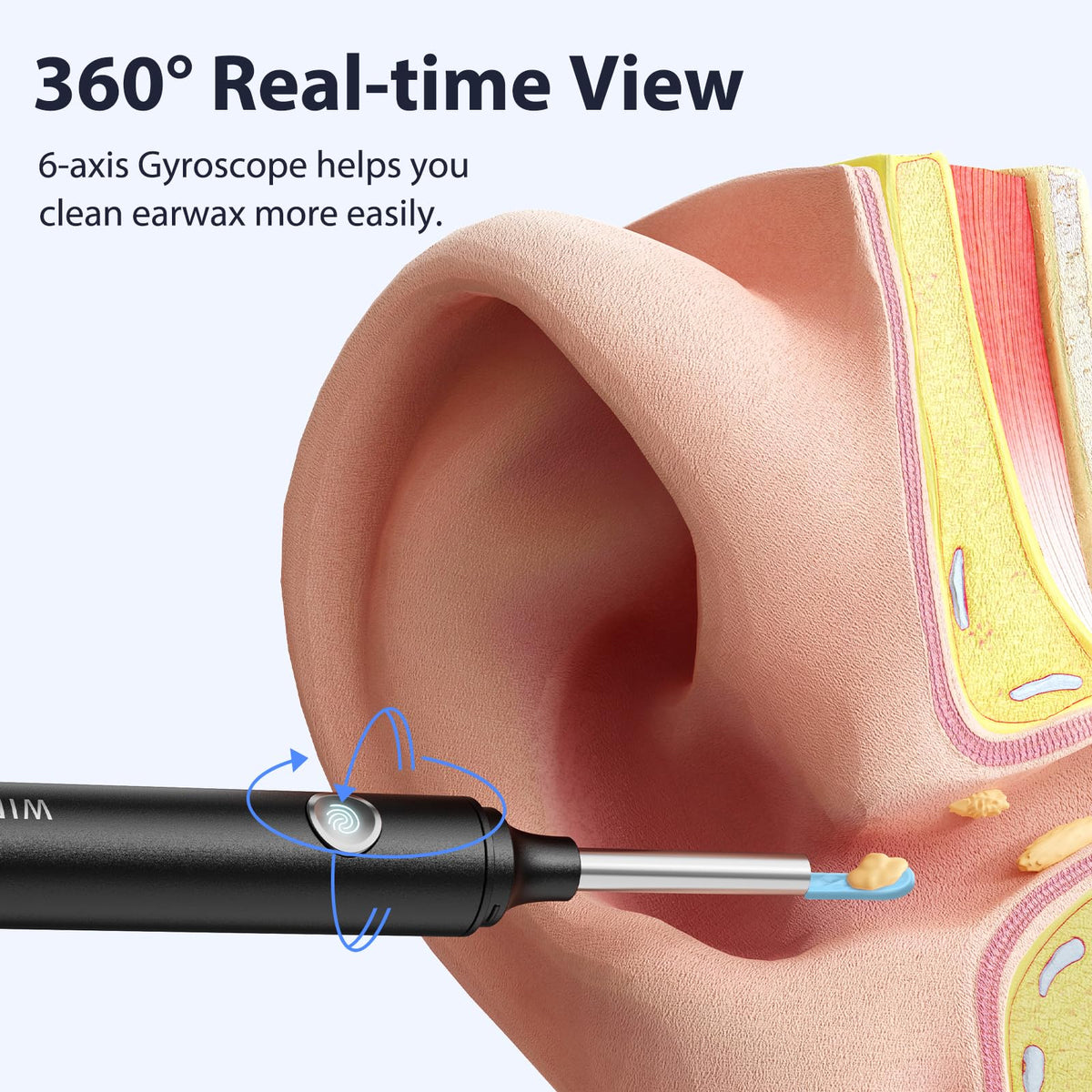 Ear Wax Removal Kit - Ear Cleaner Ear Camera - Ear Wax Remover with 6 Pcs Ear Set - Ear Wax Removal Tool - WiFi Cleaner Camera with 6 Silicon Ear Spoon - Ear Cleaning for iOS & Android (Black)