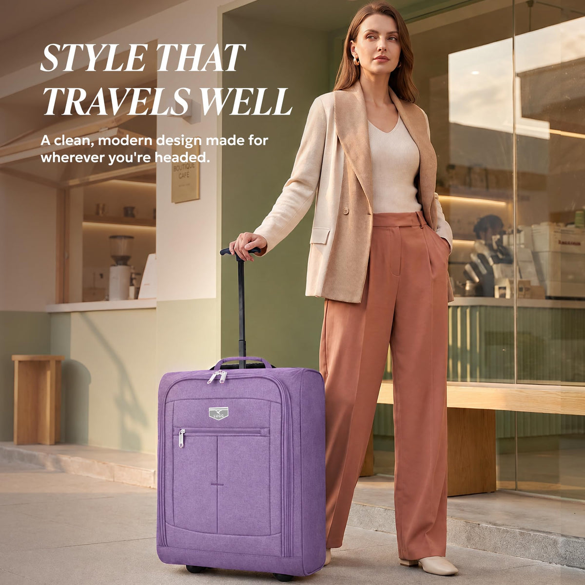 LUGG Lightweight Cabin Luggage, 600D Polyester, Solid Wheels, 45x36x20cm