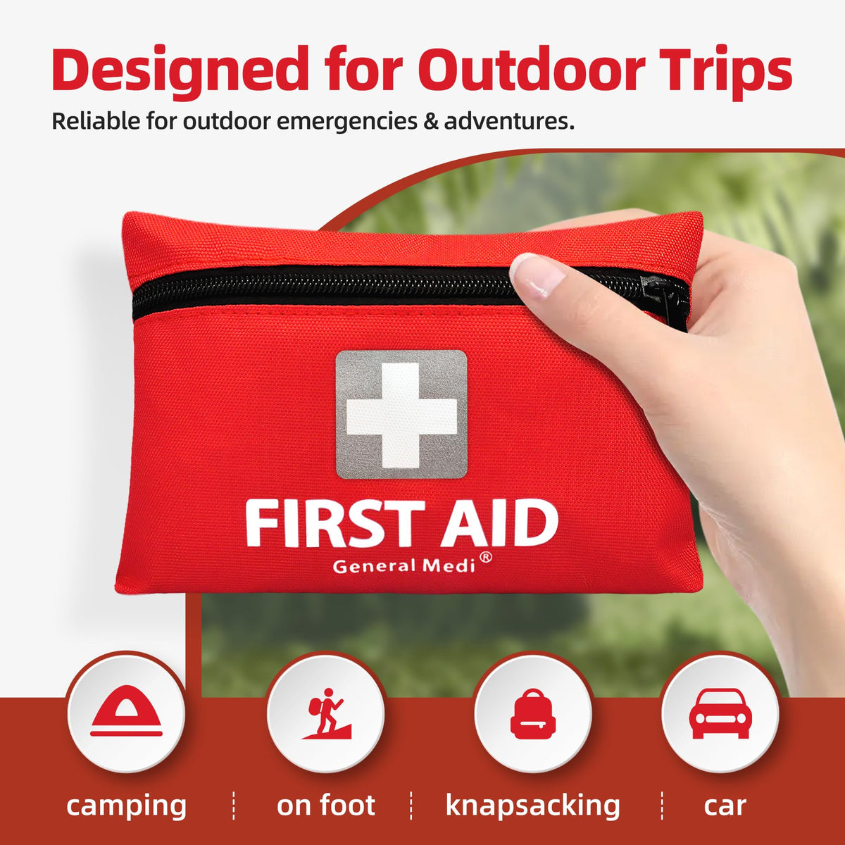 General Medi Mini First Aid Kit, 92 Pieces Small First Aid Kit - Includes Emergency Foil Blanket, Scissors for Travel, Home, Office, Vehicle, Camping, Workplace & Outdoor (Red)