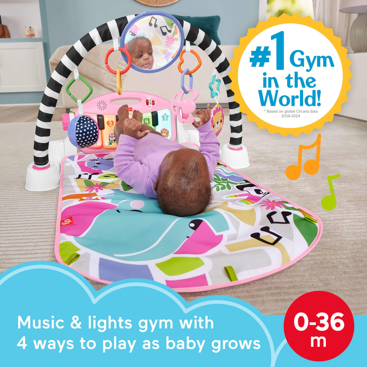 Fisher-Price Kick & Play Piano Baby Gym, Navy Fawn
