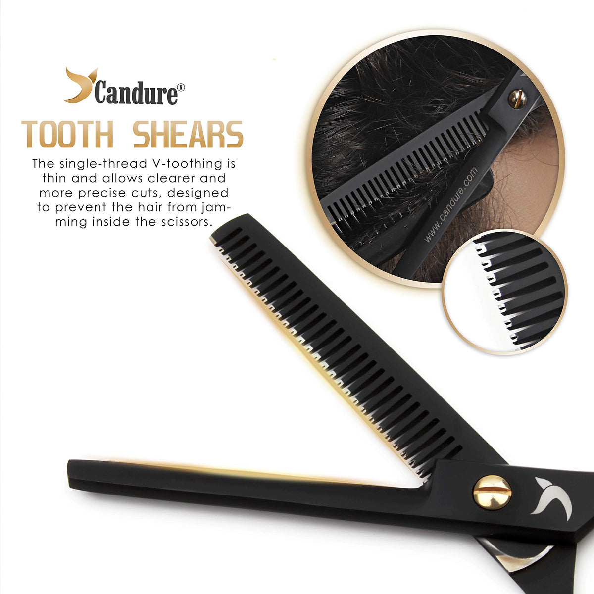 Candure Hairdressing Scissor with Comb & Leather Pouch 6.5" - Hair Scissor for Professional Hairdressers, Barbers Stainless Steel Hair Cutting Shears for Salon, Men, Women, Children and Adults Black