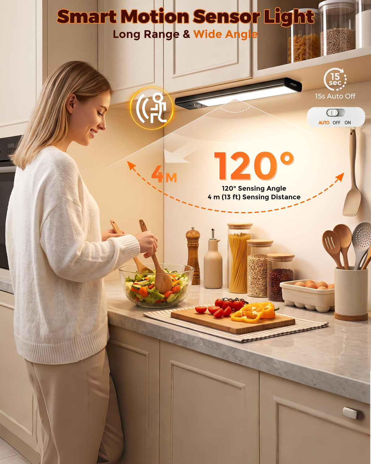 Under Cabinet Kitchen Lights 5 Pack, Motion Sensor Lights Indoor, 25CM