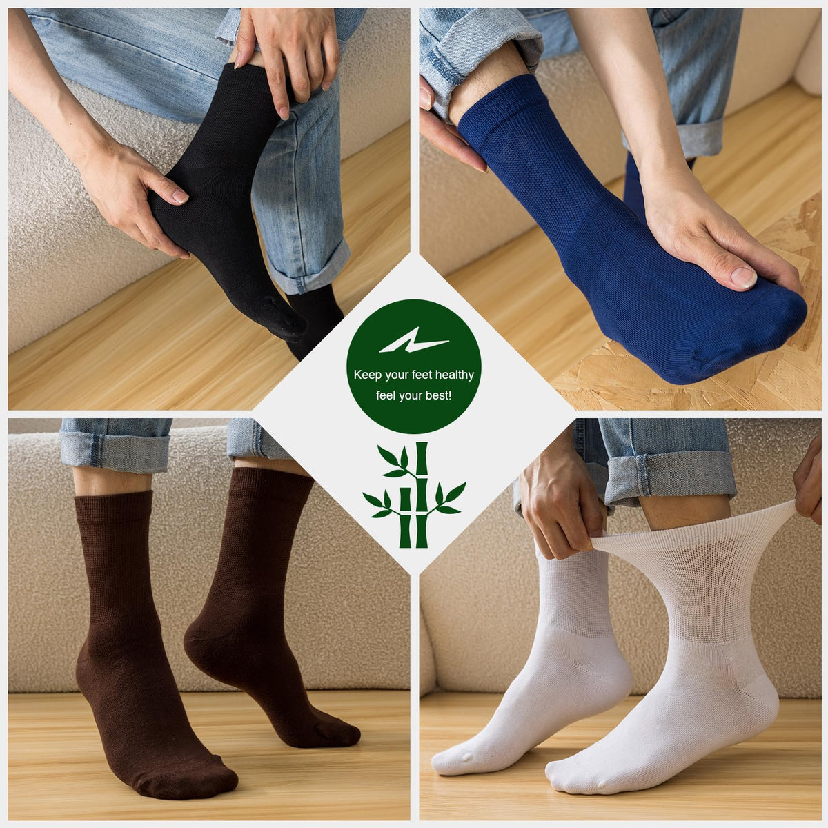 Niorasen Men's Extra Wide Diabetic Bamboo Socks, 3/6 Pairs