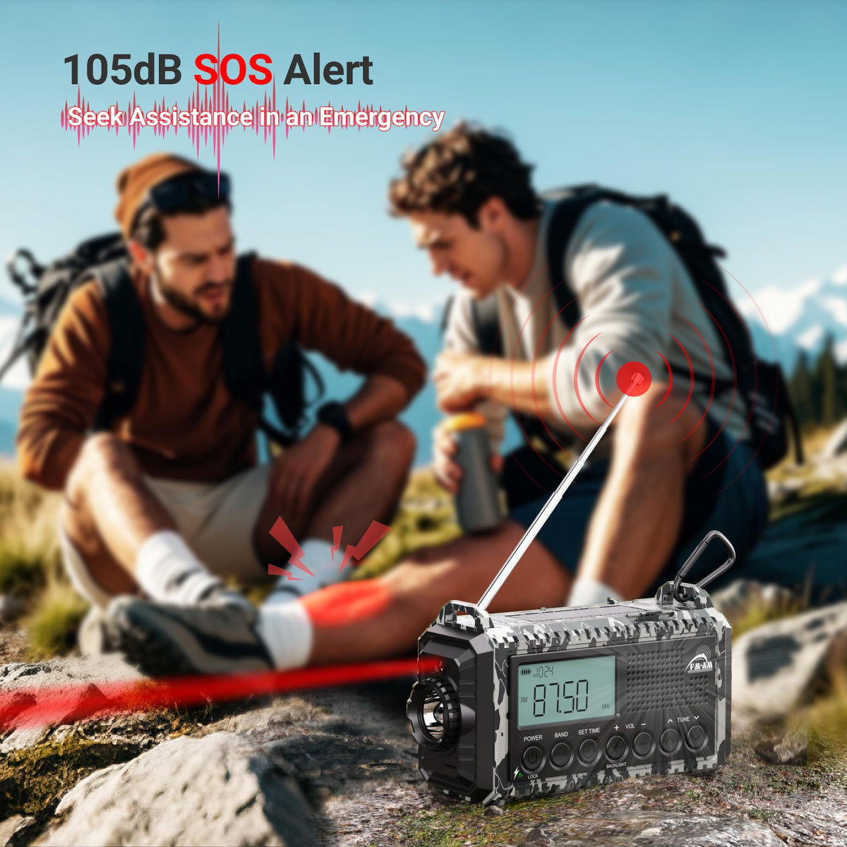 Mesqool Wind Up Radio Solar Powered, 5000mAh Emergency Hand Crank AM FM Radio with Flashlight, Reading Lamp, USB Phone Charger, SOS Alarm and Compass