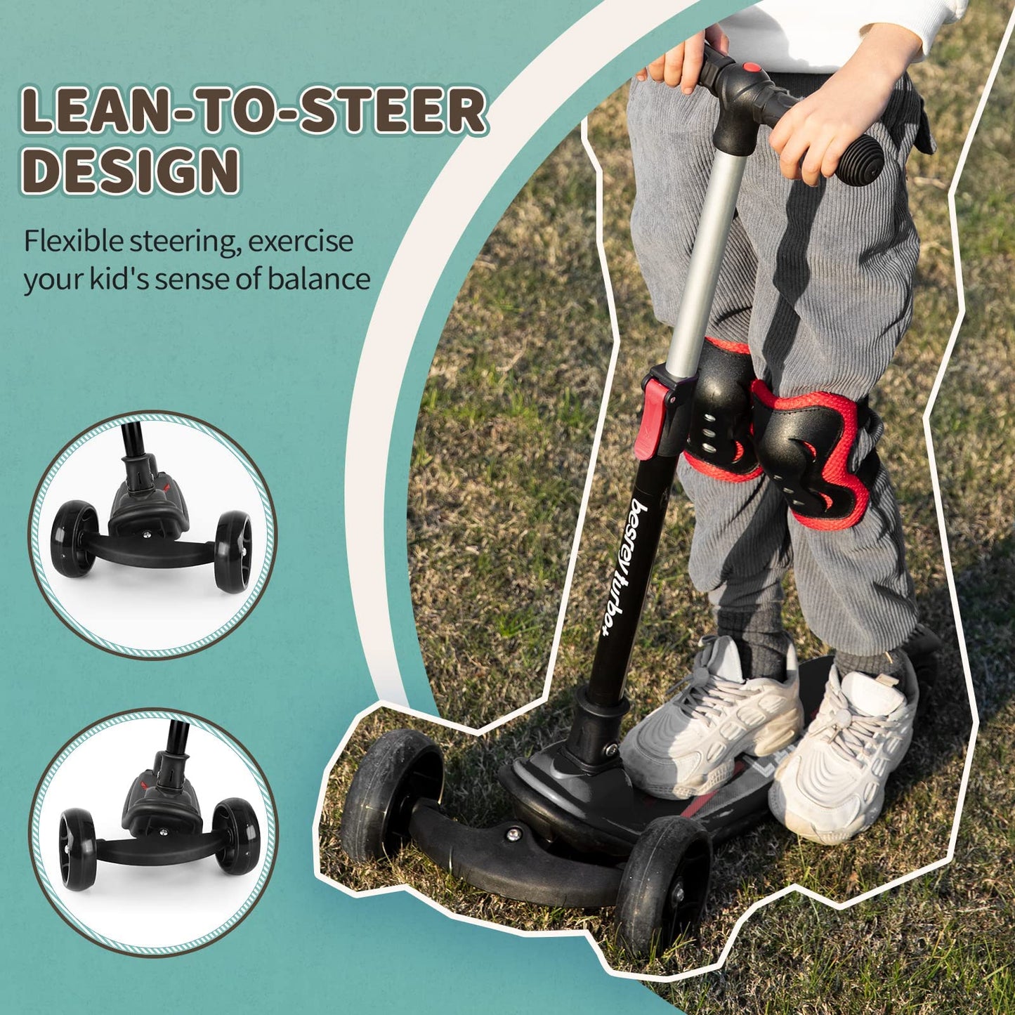 besrey 3-Wheel Toddler Scooter with Lean-to-Steer — Foldable, Anti-Slip Deck | Max 50 kg