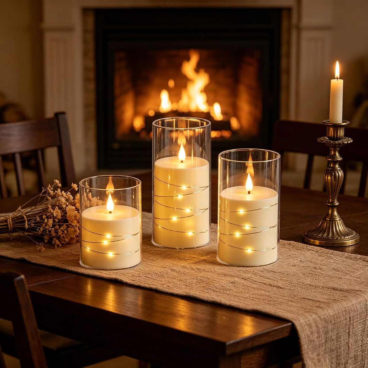 5 Pack Ivory Transparent Taper Candles, Black Wick Flickering Flameless LED Candles with Fairy Lights, Heat Resistant Reusable Plastic Candles, Remote Control, 14/14/16/18/20cm, Indoor Outdoor Decor
