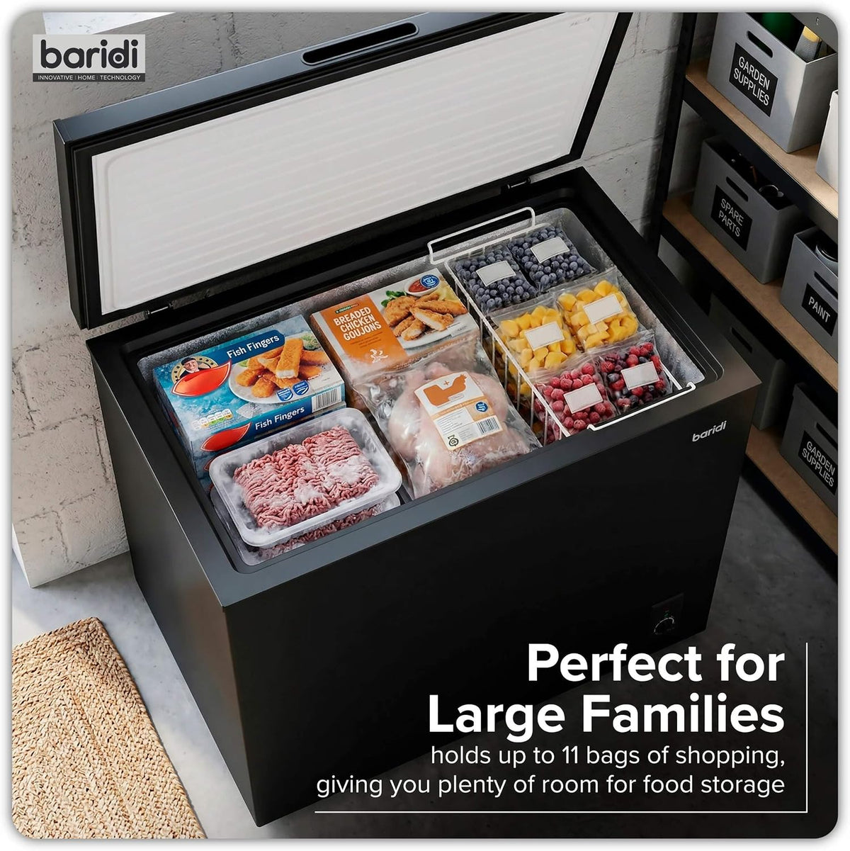 Baridi 299L Freestanding Chest Freezer with Adjustable Thermostat, Black - DH261