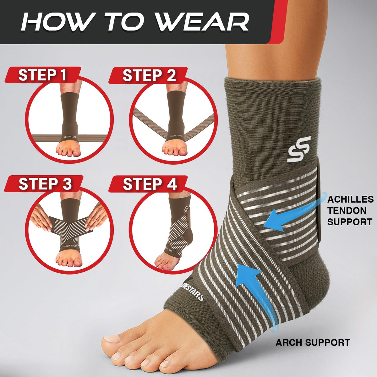 Sleeve Stars Ankle Brace Men & Women Support (Single/L:12"-13"/Black)