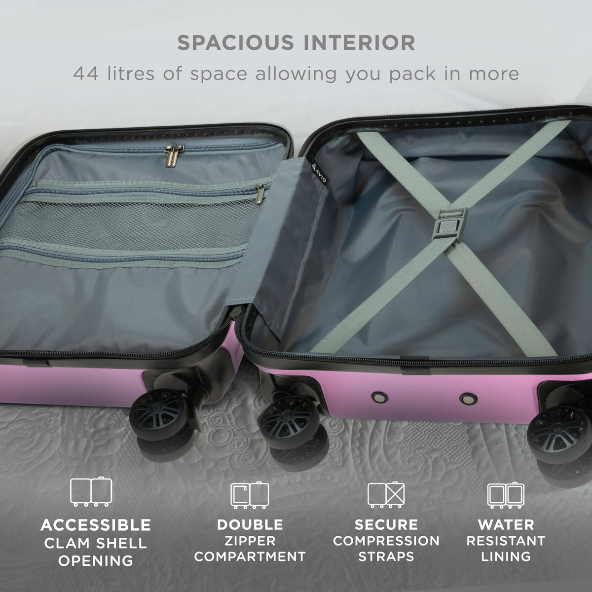 Avio Carry-On Cabin Luggage 55x40x20cm | Hard Shell Suitcase 4 Wheels
