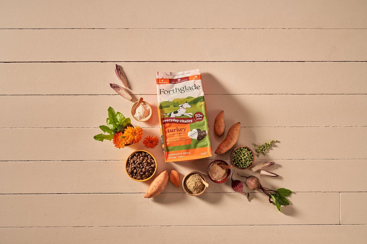 Forthglade Dry Dog Food, Lightly Baked, (2kg), Hypoallergenic and Grain Free Dog Food, Adult 1 Year +, Turkey With Sweet Potato, Completed and Balanced Meal, 50% Single Source Protein