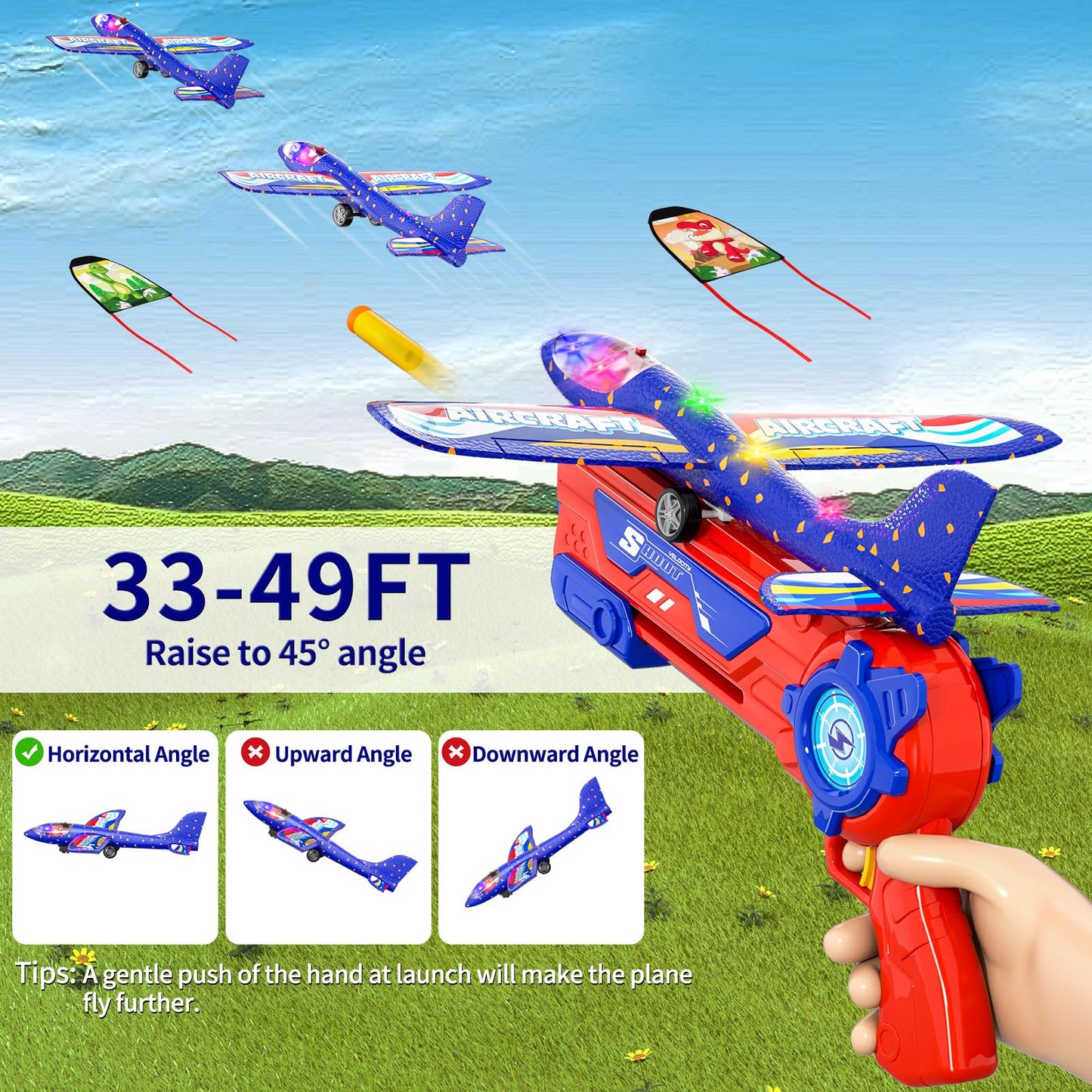 Doloowee Boys Toys for 3 4 5 6 7 8 Years Old, 1 Launcher with 3 Foam Glider Planes, Outdoor Garden Toys Birthday Present Gift for Kids 3 4 5 6 7 8 Year Old