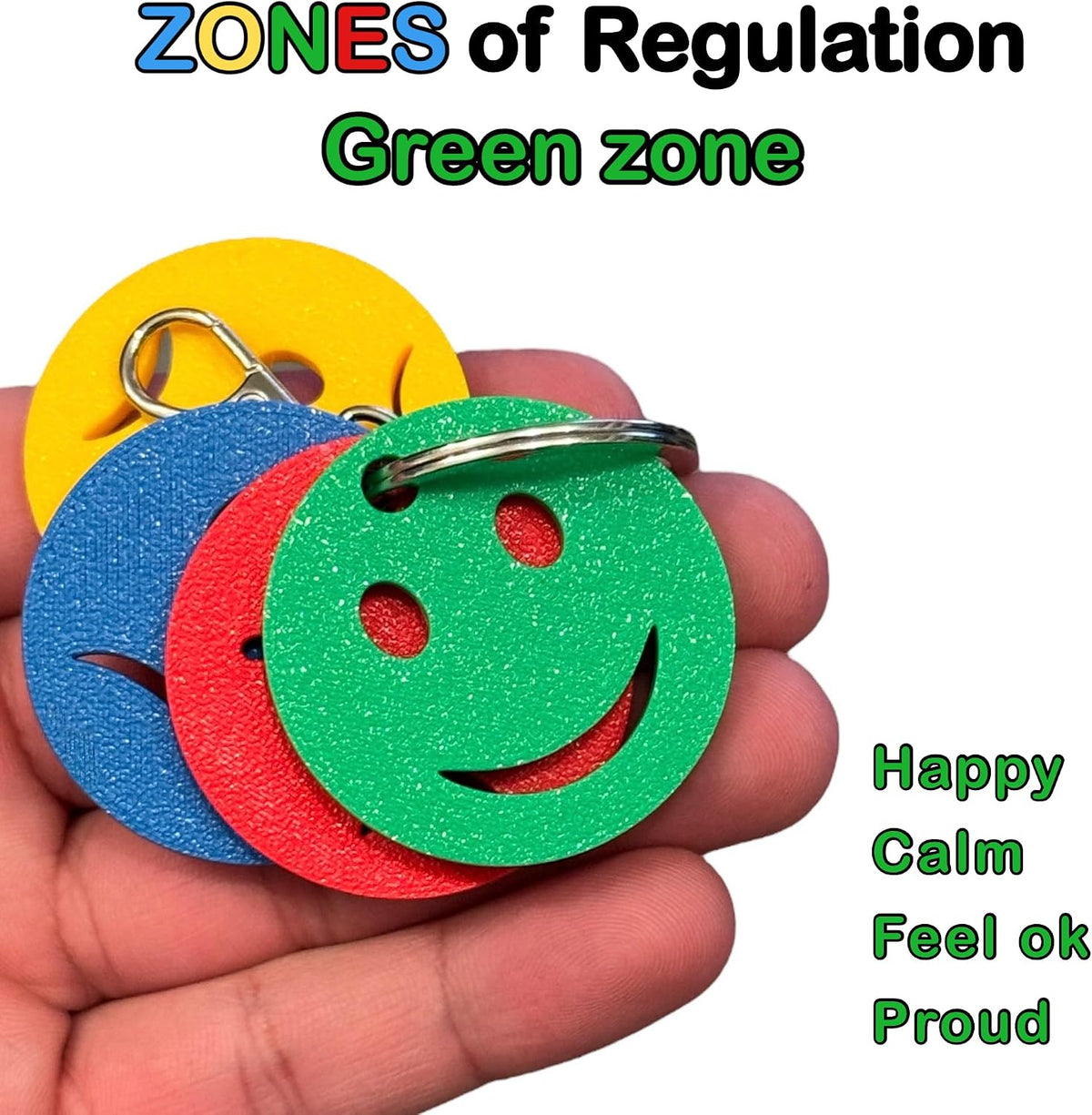 The Original Designed Emotions Regulation Keychain – 4 Colour Coded Mood Zone Discs Teaching Aid | Emotional Regulation and Management Tool for Kids & Adults | SEN Communication Tool/Accessory
