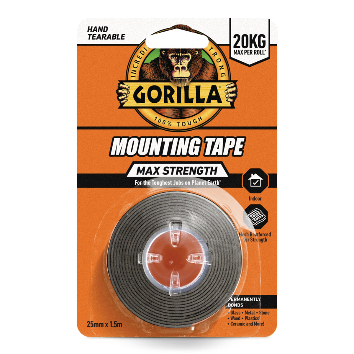 Gorilla Double Sided Mounting Tape Clear 1.5m, Pack of 1