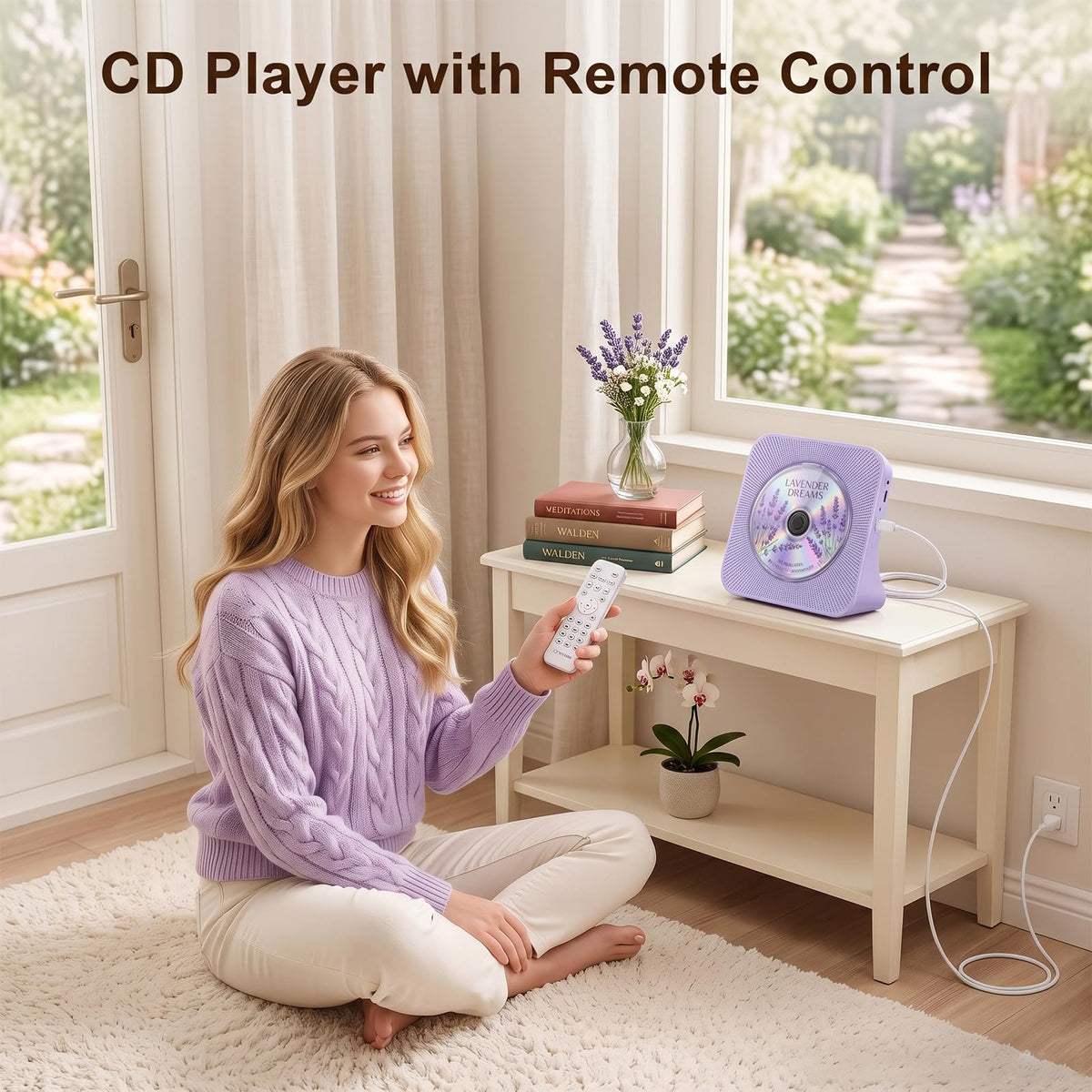 Portable CD Player with Bluetooth, Gueray Desktop CD Players for Home, Bulit-in Double HiFi Speakers, AUX&Headphone Jack, FM Radio Boombox with Remote Control, USB Port,LCD Display (Blue)