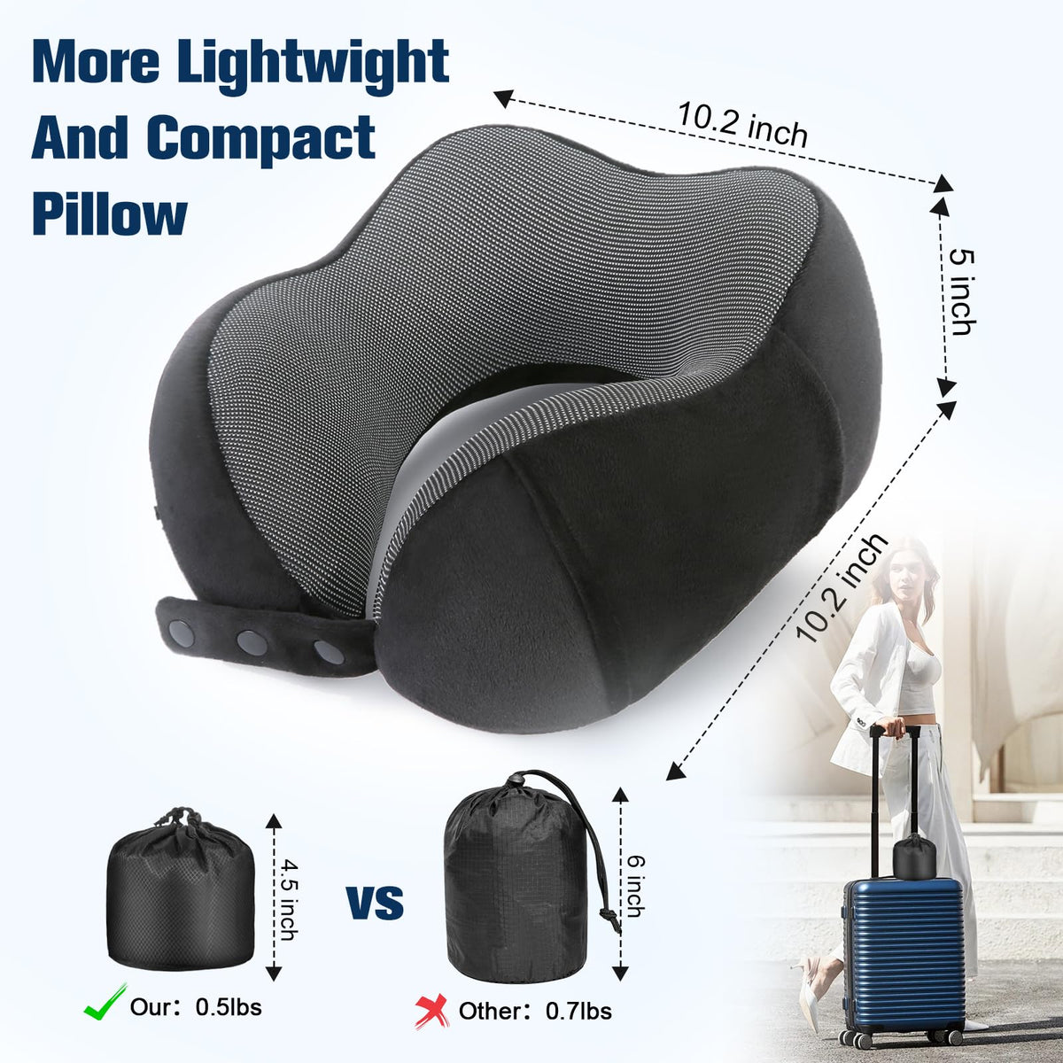 Cirorld Travel Pillow for Airplane, Neck Pillow for Travel, Memory Foam Travel Neck Pillow for Adults, Adjustable & Compact Flight Pillow, Ergonomic Neck Cushion, With Ear Plugs, Eye Mask, Carry Bag