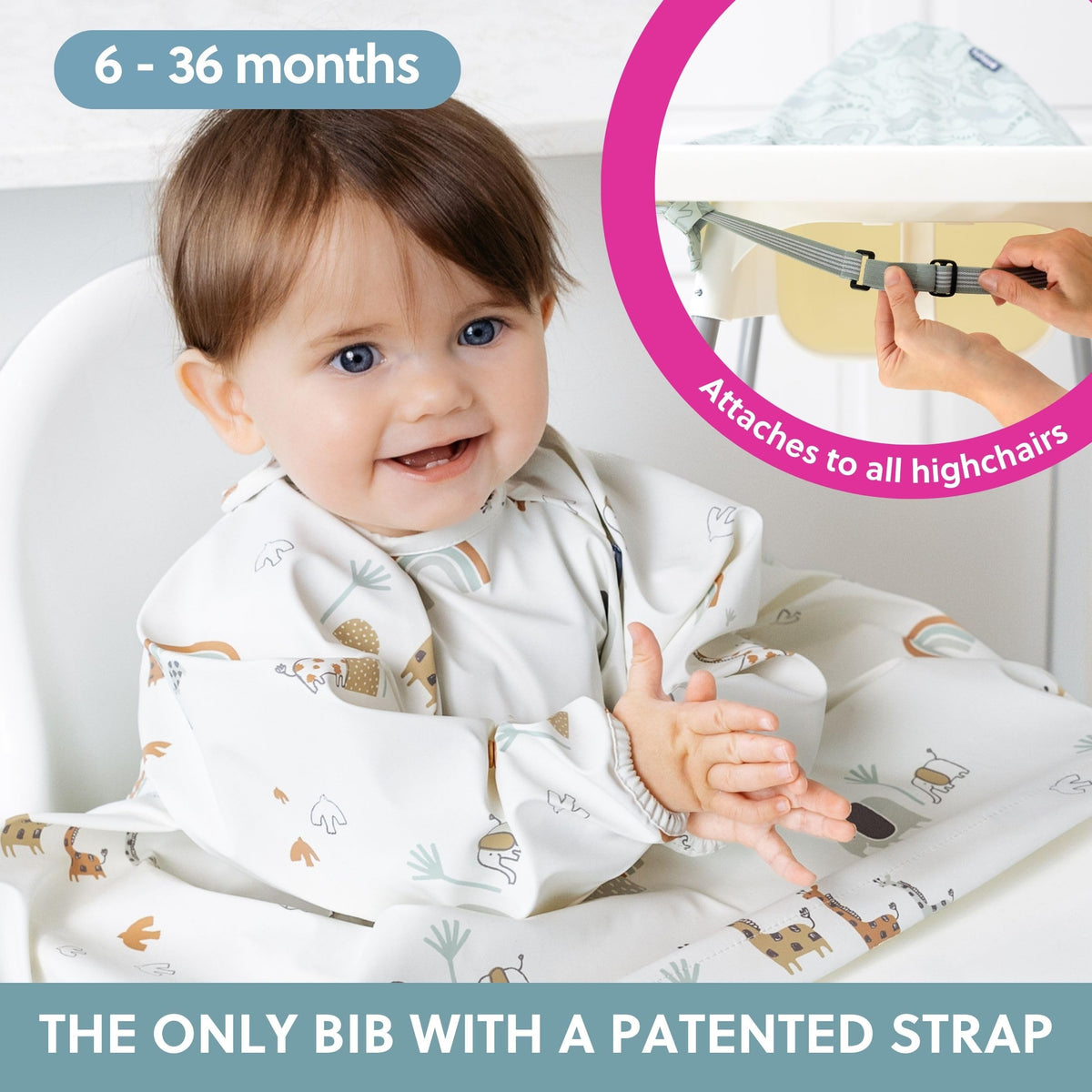 BIBaDO Long Sleeve Baby Bibs - Coverall Weaning Bib with Highchair Strap