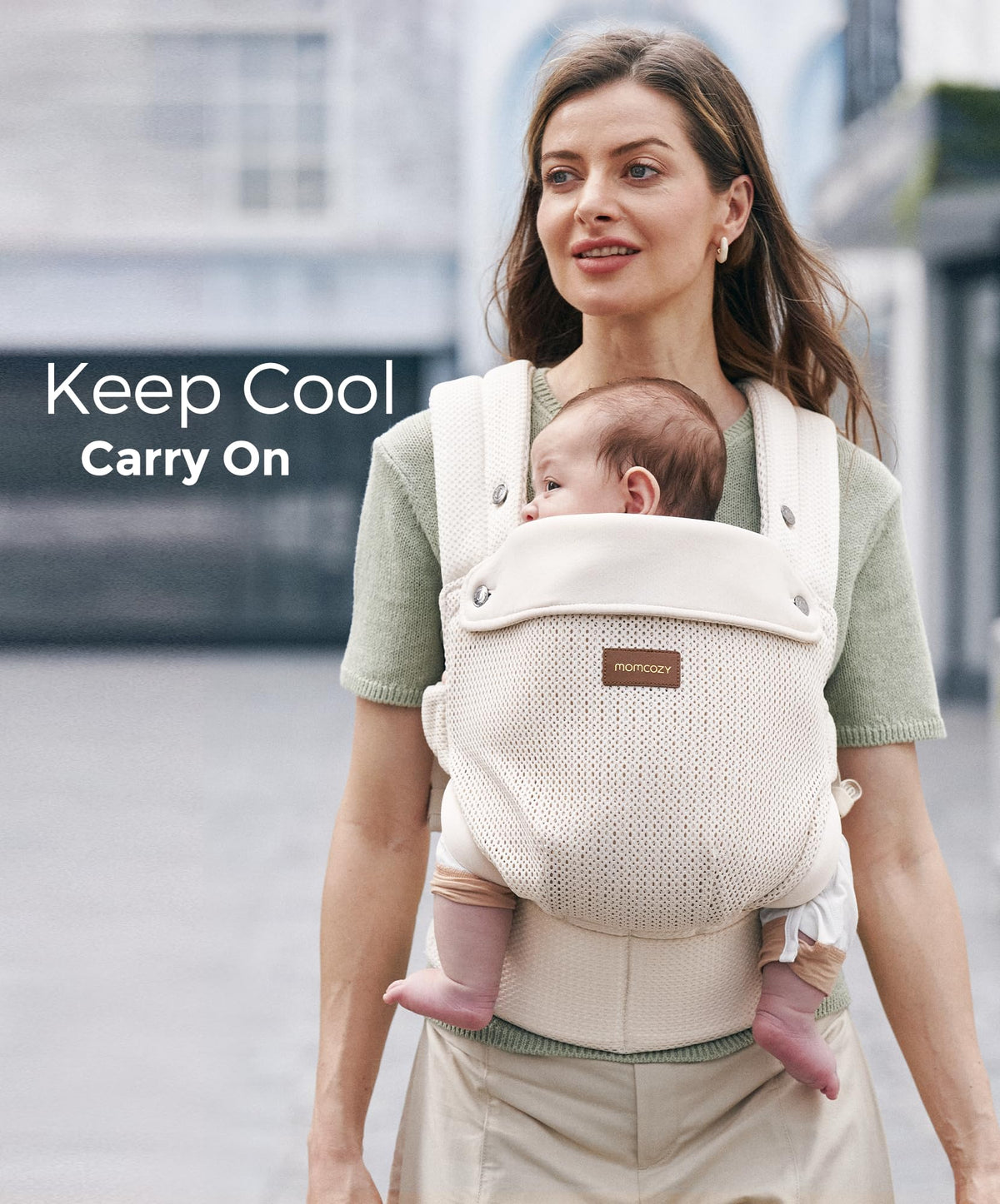 Momcozy Baby Carrier for 3-24M/3.2-20kg, Waist 64-127cm, Cotton Khaki
