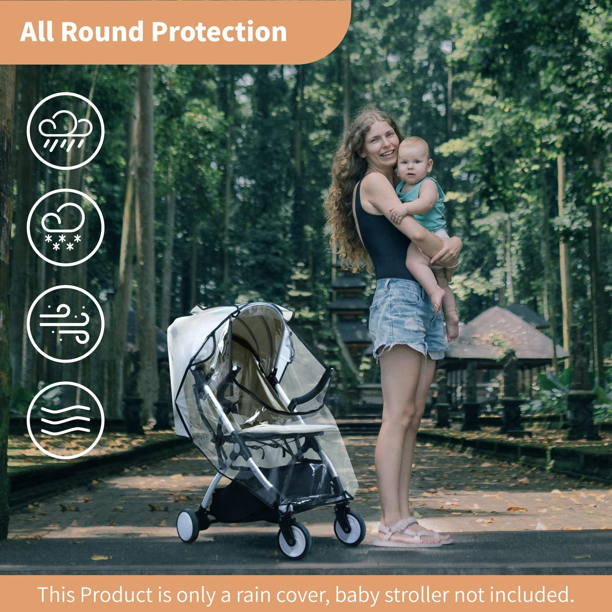 Bemece Universal Rain Cover for Pushchair, Breathable & Transparent