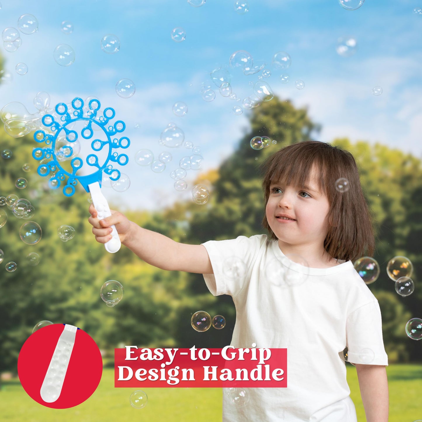 JOYIN Big Bubble Wands Set Bulk for Kids Summer Outdoor Toy Game Activity Party Favors, 18 Pcs Giant Bubble Maker with Tray, 12" Large, 6 Pcs Solution Suitable for All Age People
