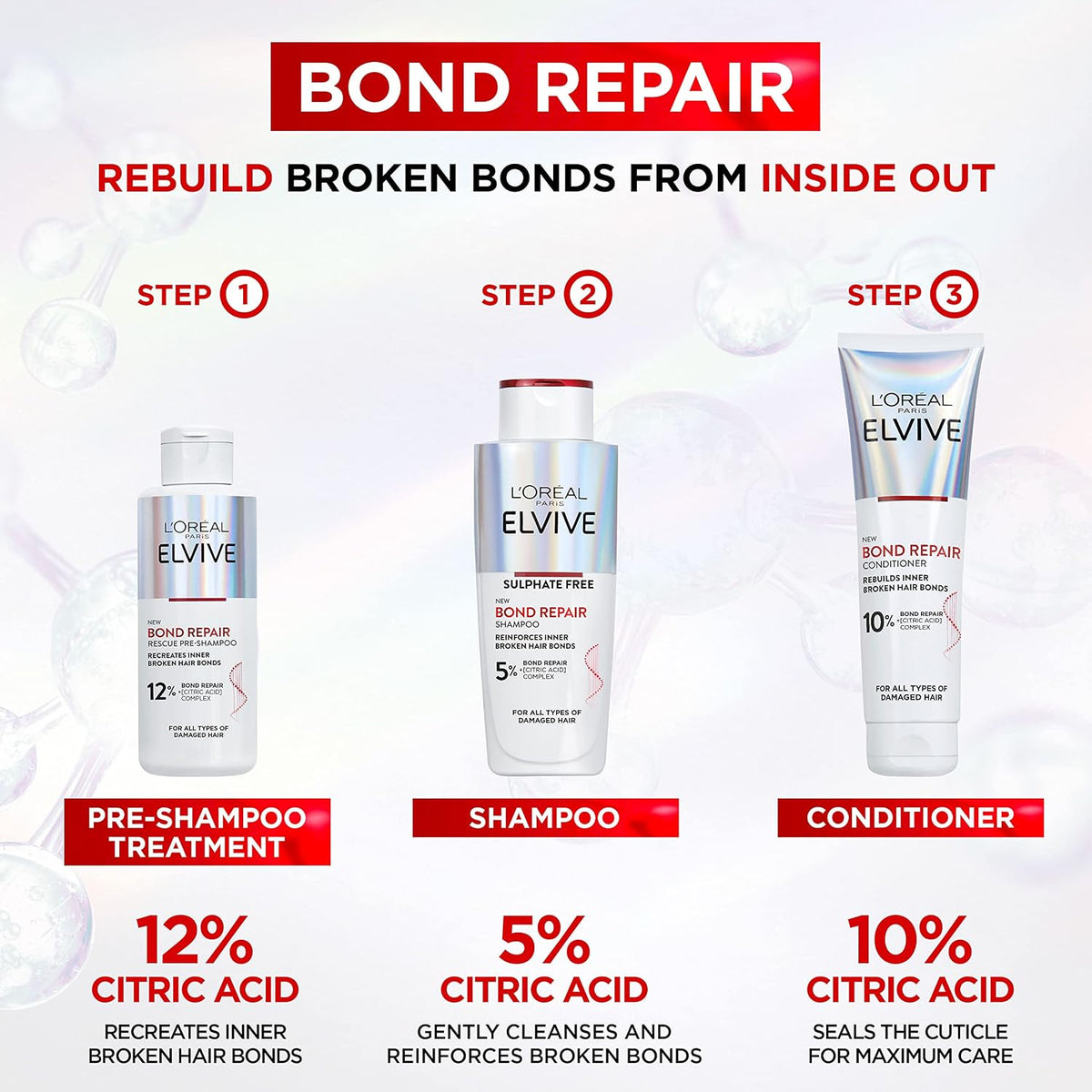 L'Oréal Paris Elvive Bond Repair Sulphate-Free Shampoo, Damaged Hair, 200ml
