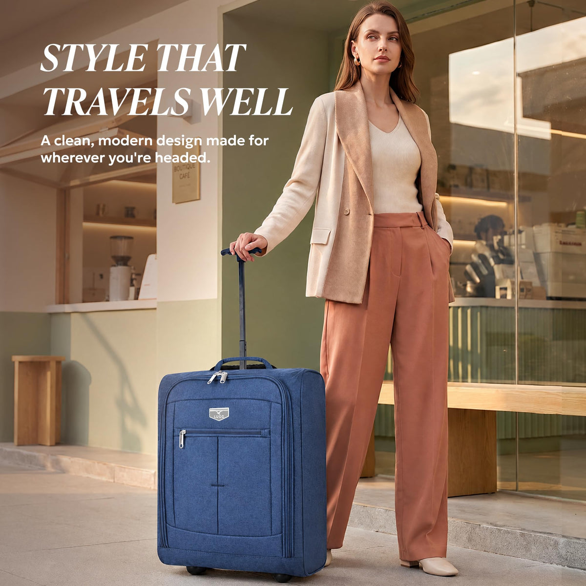 LUGG Lightweight Cabin Luggage, 600D Polyester, Solid Wheels, 45x36x20cm