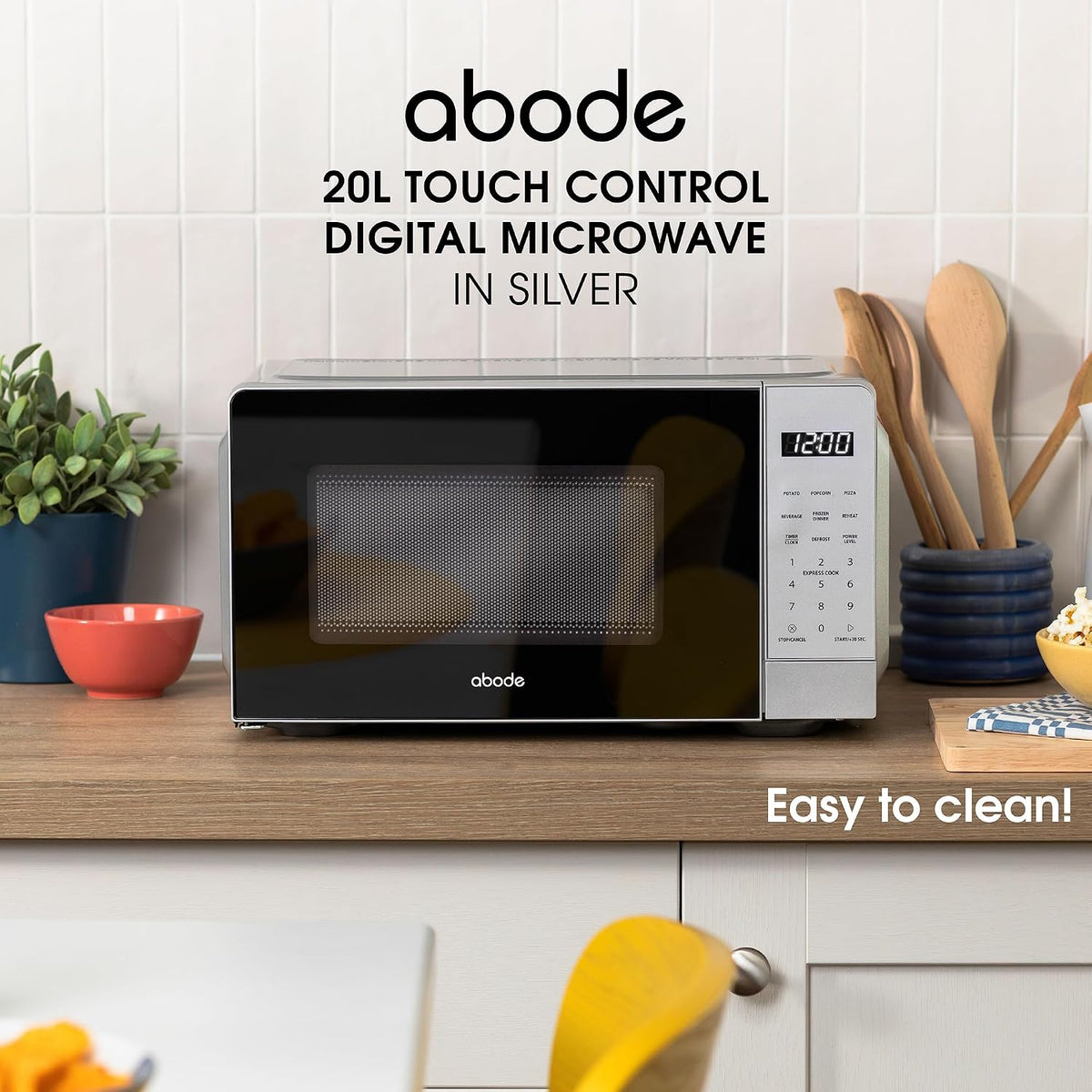 Abode Touch Control Microwave 20 Litre Black Digital 700W with Clock & Timer, 5 Auto Cook Settings & Defrost, 10 Power Levels AMT2012B (Touch Control, Silver)