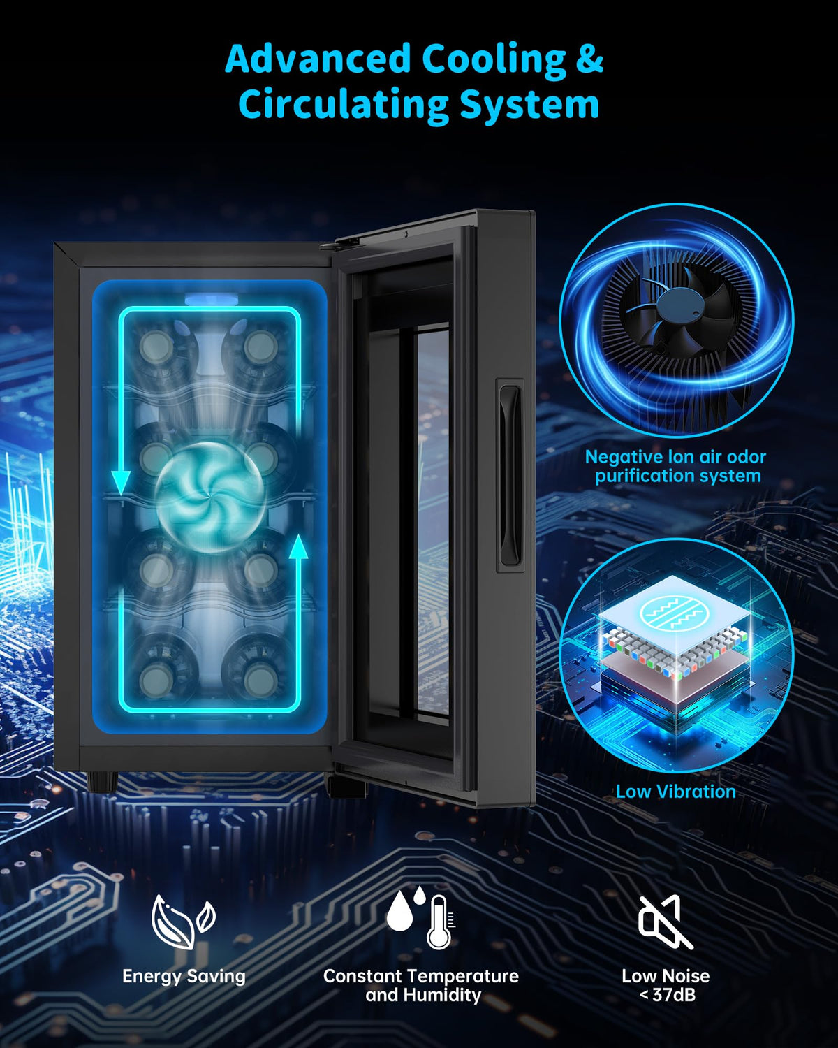 WIE 48L Drinks Fridge with Glass Door, Beer Fridge for 68 Cans or 12 Wine Bottles, Mini Fridge 4-16°C Touch Control, Quiet Beverage Refrigerators with LED Light, Reversible Door for Home, Bar, Office