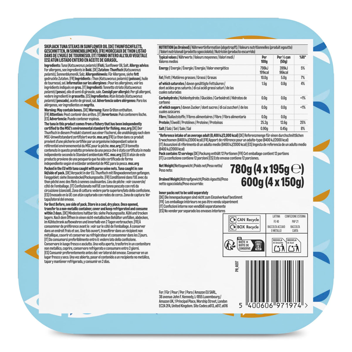 by Amazon MSC Skipjack Tuna Chunks in Spring Water, 4x145g
