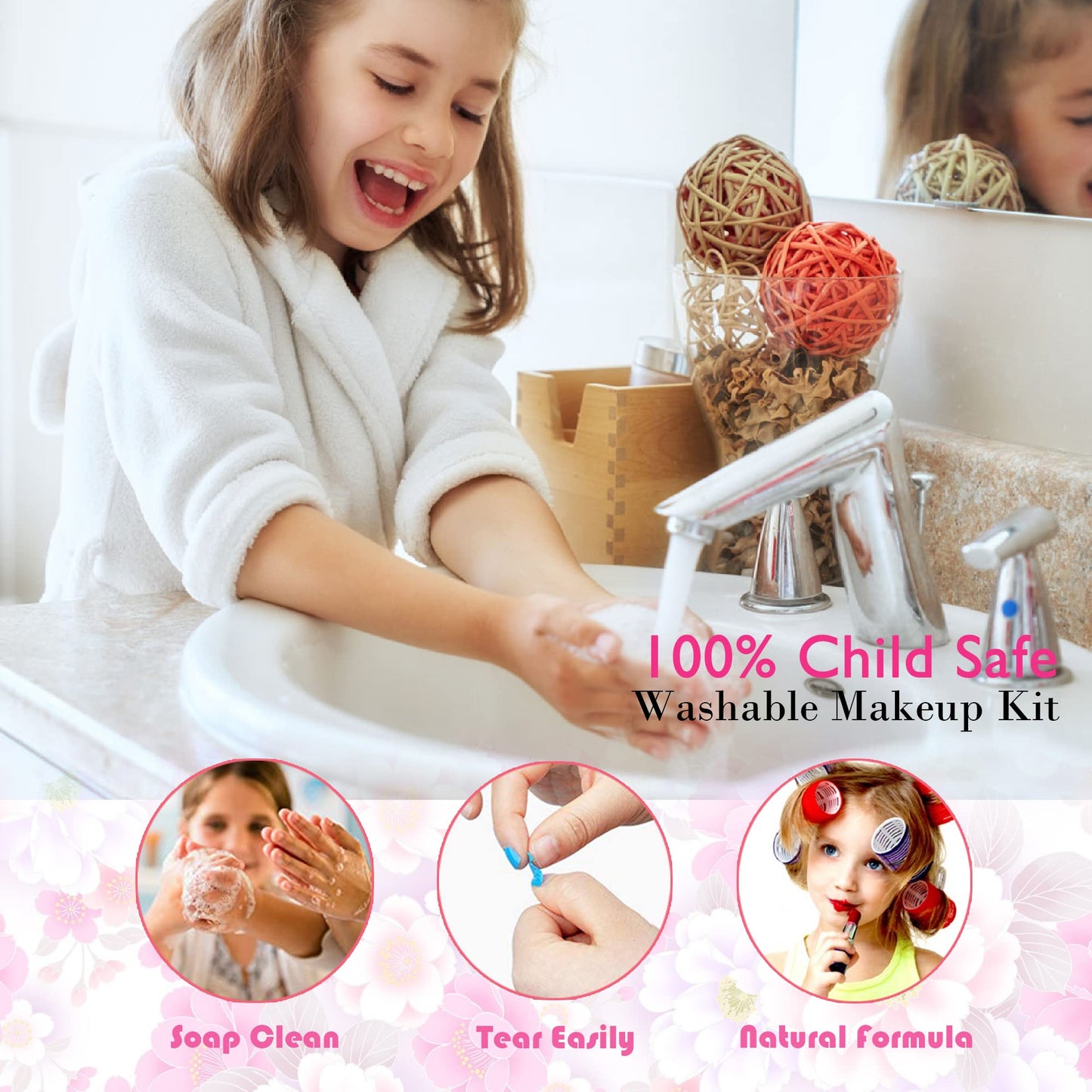 Kids Makeup Sets for Girls Toys - 74PCS Washable Makeup for Kids with Mirror, Real Dressing Table with Stand, Princess Play Makeup Kit Perfect for 3 4 5 6 7 8-12 Year Old Girls Birthday & Christmas