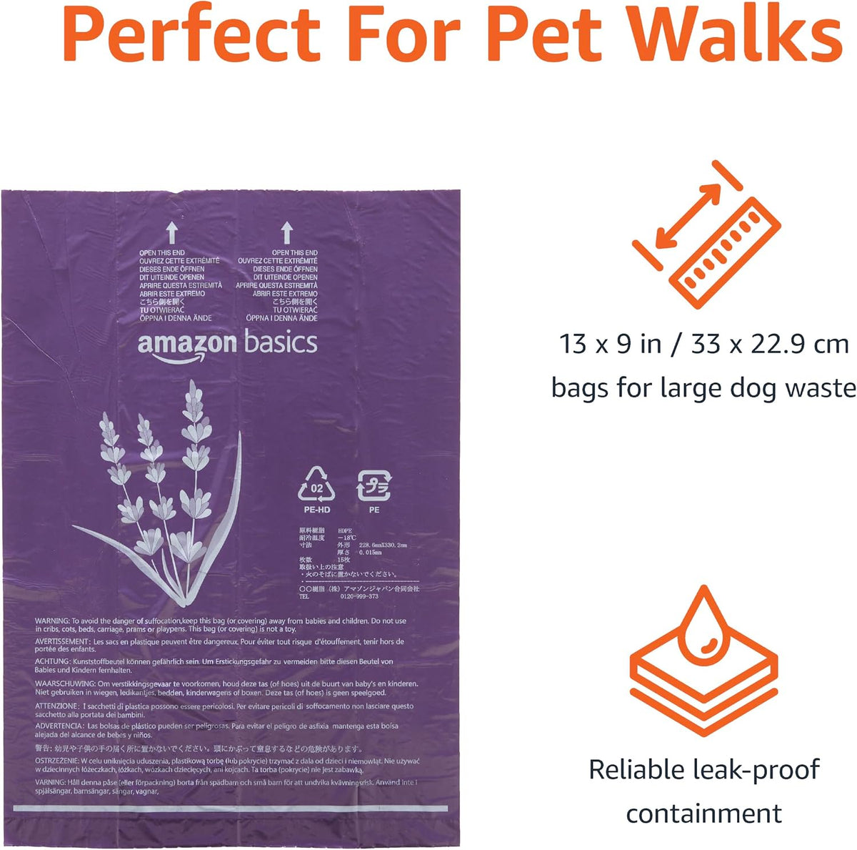 Amazon Basics Dog Poop/Waste Bags without Dispenser, Lavender, 300 Bags (20 Packs of 15 Bags)