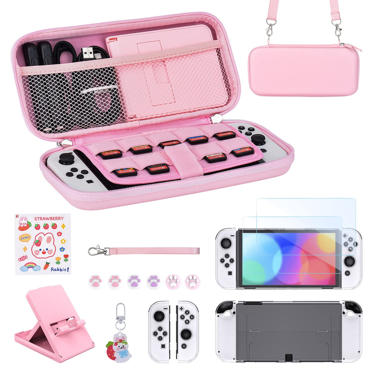 Younik Switch Accessories Bundle, 17 in 1 Switch Accessories Kit for Girls Include Switch Carrying Case with 9 Game Card Slots, Adjustable Stand, Protective Case for Switch Console & J-Con (Blue)
