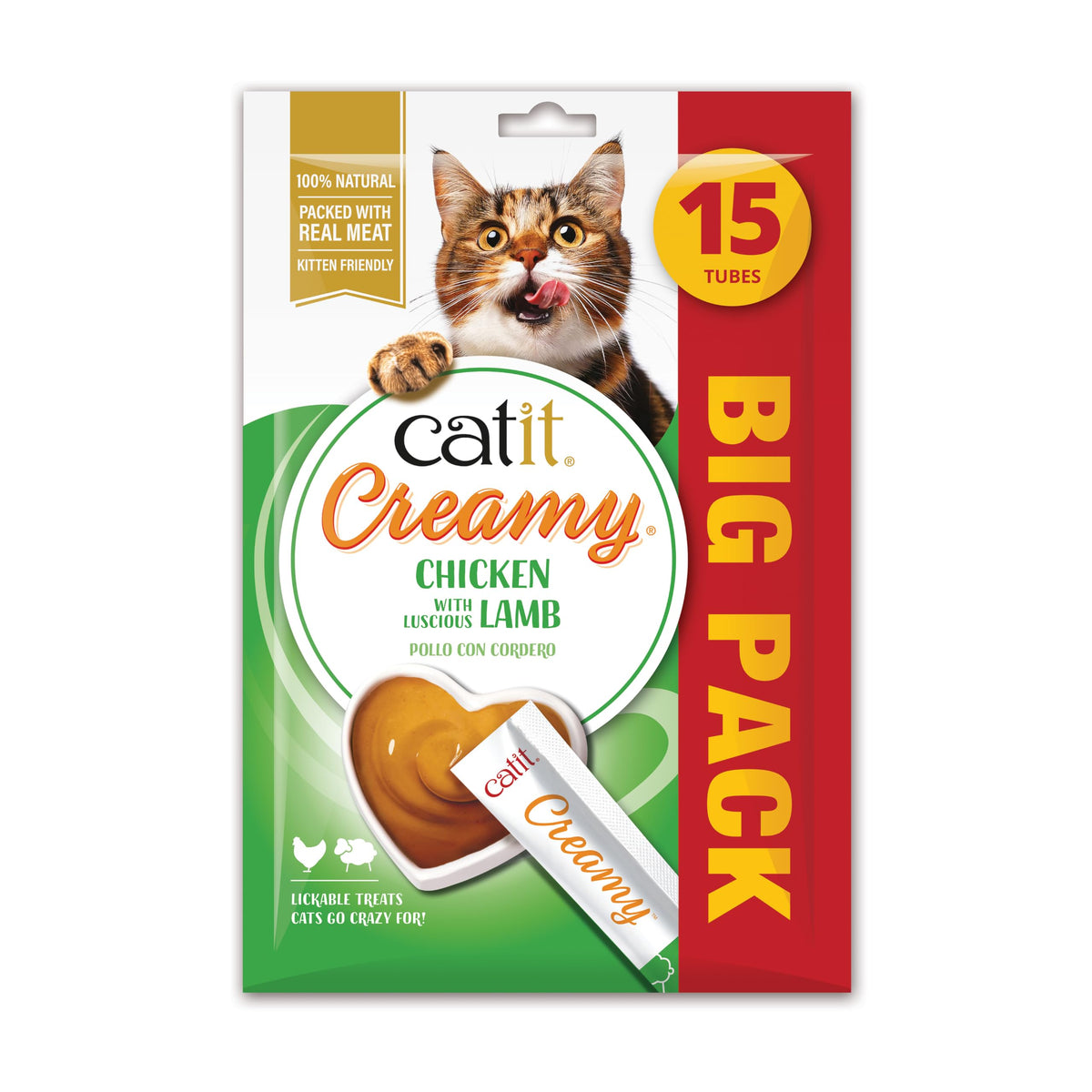 Catit Creamy Salmon & Prawn Lickable Cat Treats for Cats & Kittens 15x10g