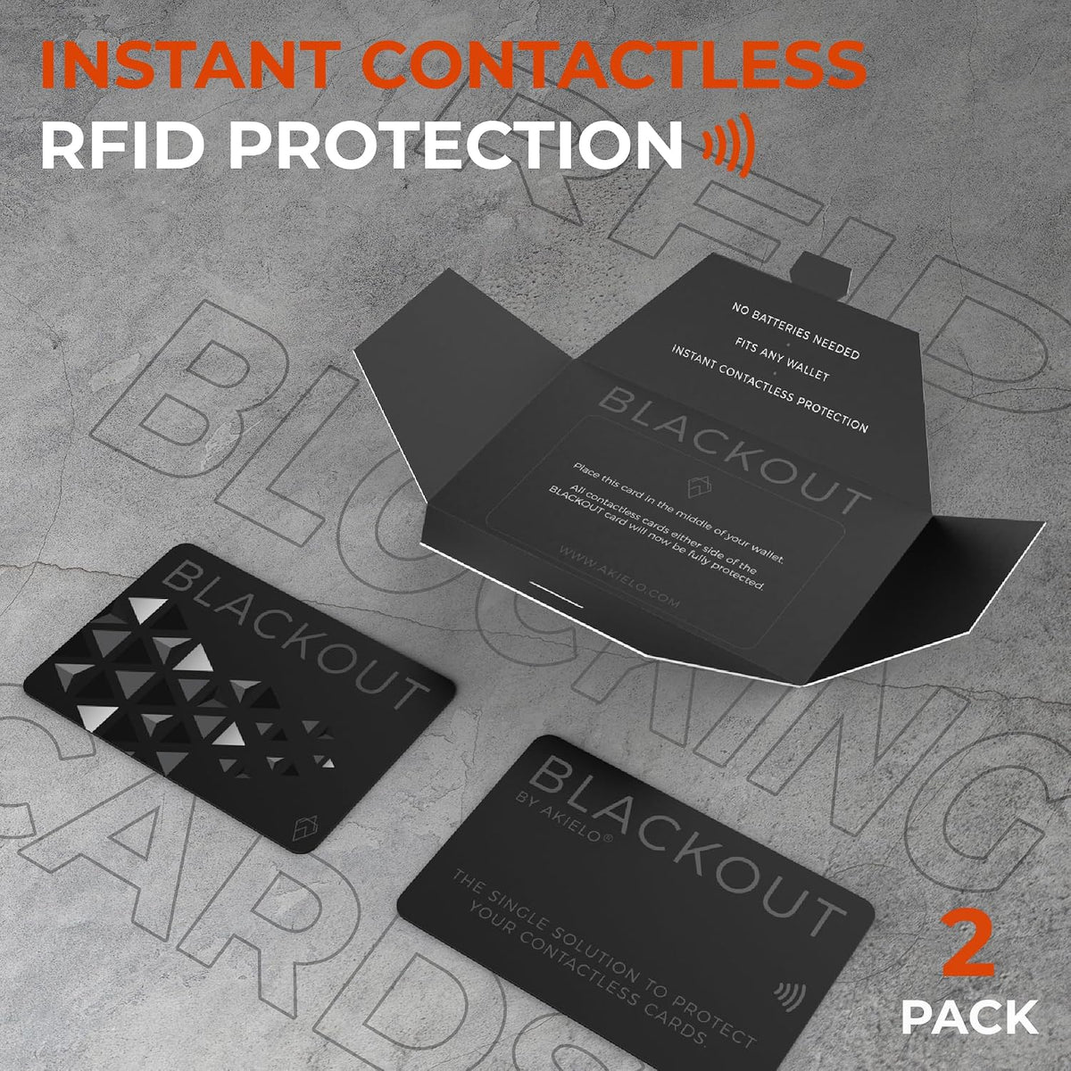 AKIELO Blackout RFID Blocking Card (4 Pack) – Ultra Thin Anti Theft Credit Card Protector – Ultimate Bank Card Blocker for Contactless Cards and Wallet Protection (Black Edition - 4 Pack)