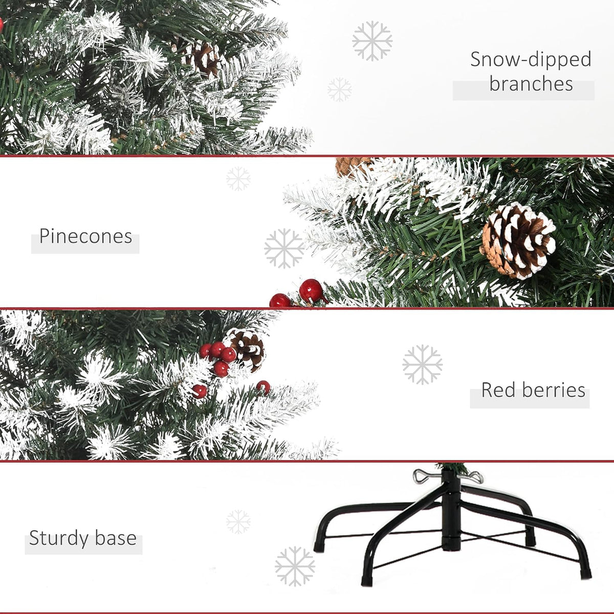 HOMCOM 5FT Artificial Christmas Tree Xmas Pencil Tree Red Berries Green