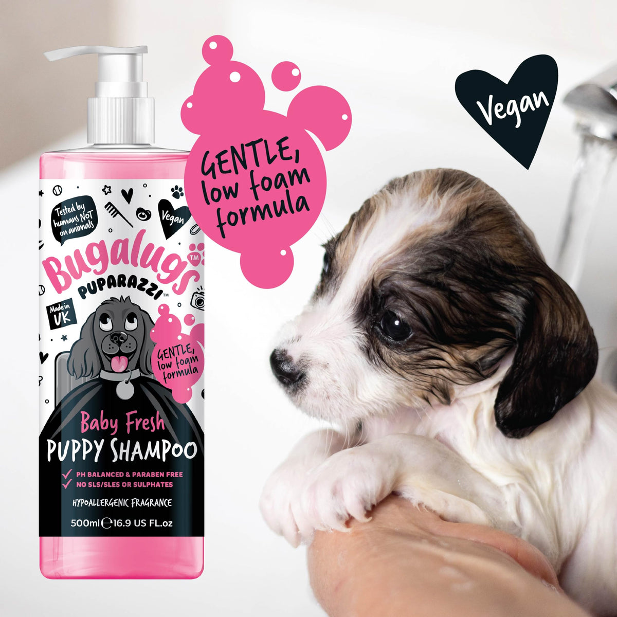 BUGALUGS Baby Fresh Dog Shampoo grooming products for smelly dogs with baby powder scent, best puppy shampoo, Vegan pet shampoo professional (625ml)