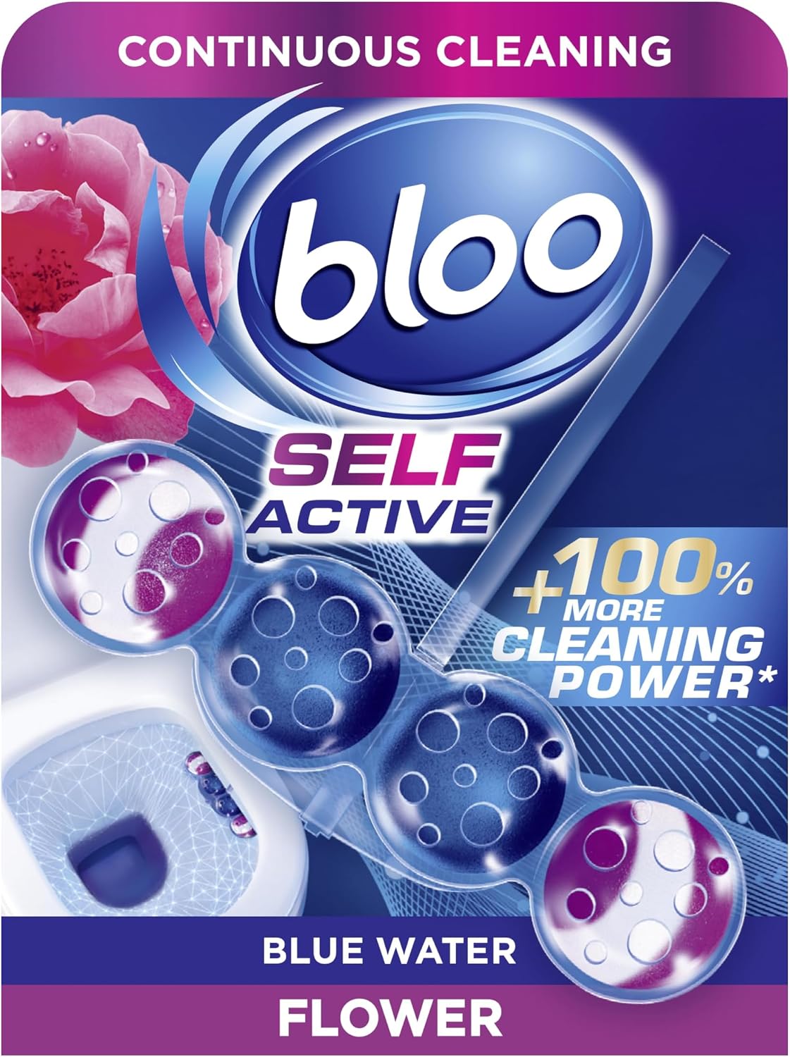Bloo Self Active Single Toilet Rim Block and Bowl Cleaner with Flower. Hanging Toilet Bowl Cleaner Rim Block with 100% More Cleaning Power.