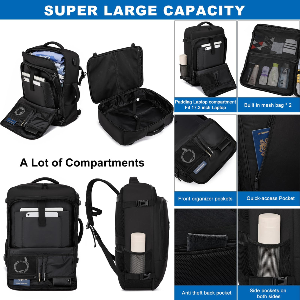 Ryanair Cabin Bags 40x30x20 Underseat 24L Small Travel Backpack Cabin Size
