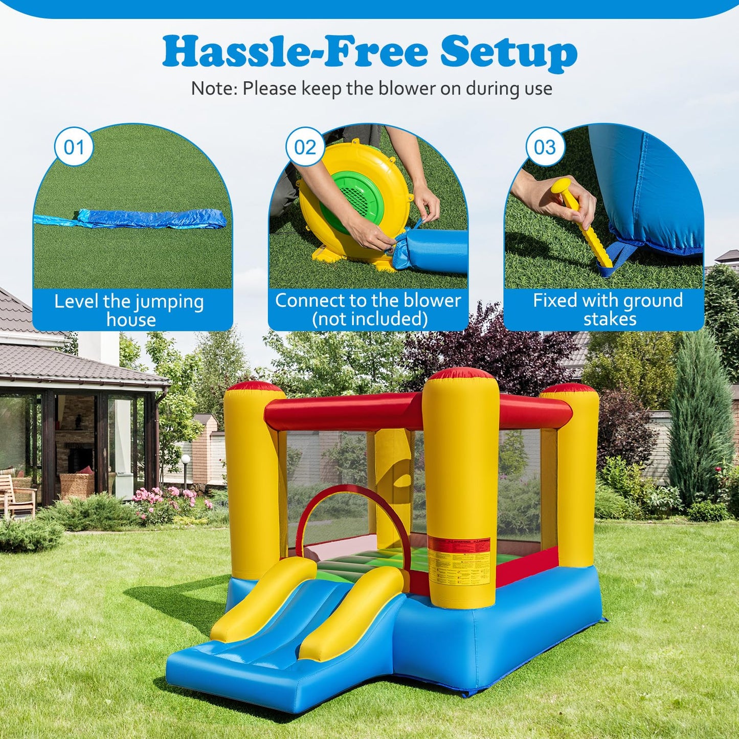Maxmass Kids Inflatable Bouncy Castle with Slide & Basketball Hoop — 297x203x189cm | Ages 6-14