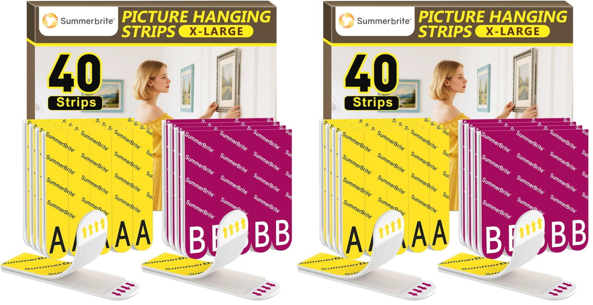 Summerbrite Picture Hanging Strips Heavy Duty 20 Pairs(40 Strips,XL),Damage Free Hanging Adhesive Strips,Mounting Tapes Removable,No Nails for Picture Photo Frames Hanger