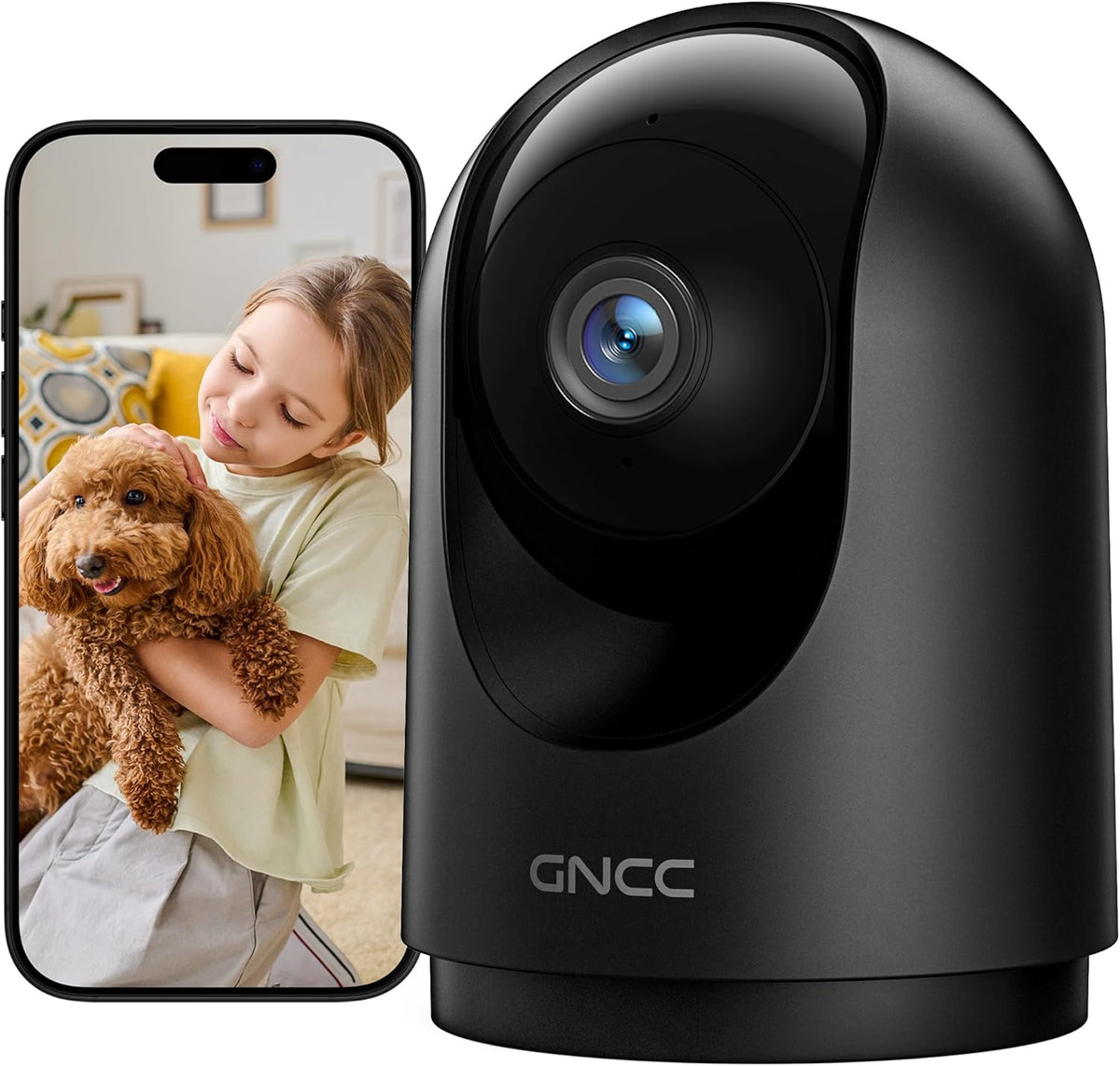 GNCC Indoor Dog Pet Camera with APP, Wifi Baby Monitor with Camera, Black