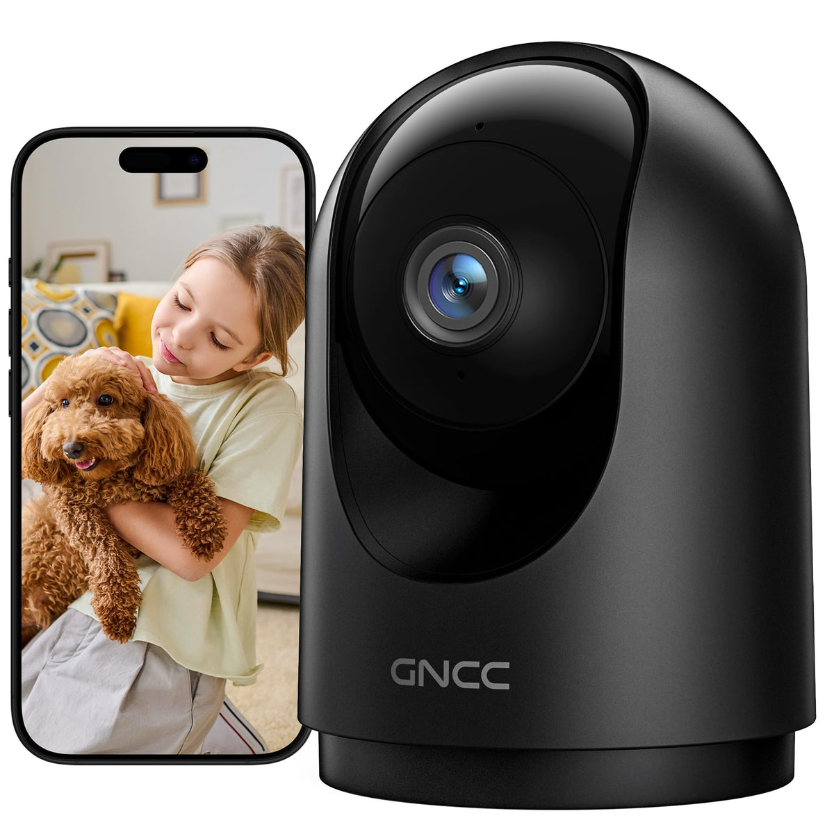 GNCC Indoor Dog Pet Camera with APP, Wifi Baby Monitor with Camera, Black