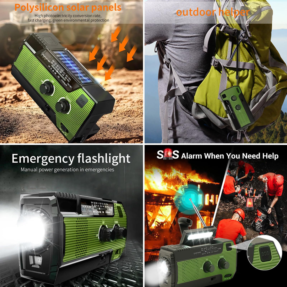 SOLARBABY Wind Up Solar Radio, Emergency Hand Crank Self Powered AM/FM Survival Solar Weather Radio with LED Flashlight,SOS Alarm,2000mAh Emergency Power Bank for Smart Phone (M-Orange)