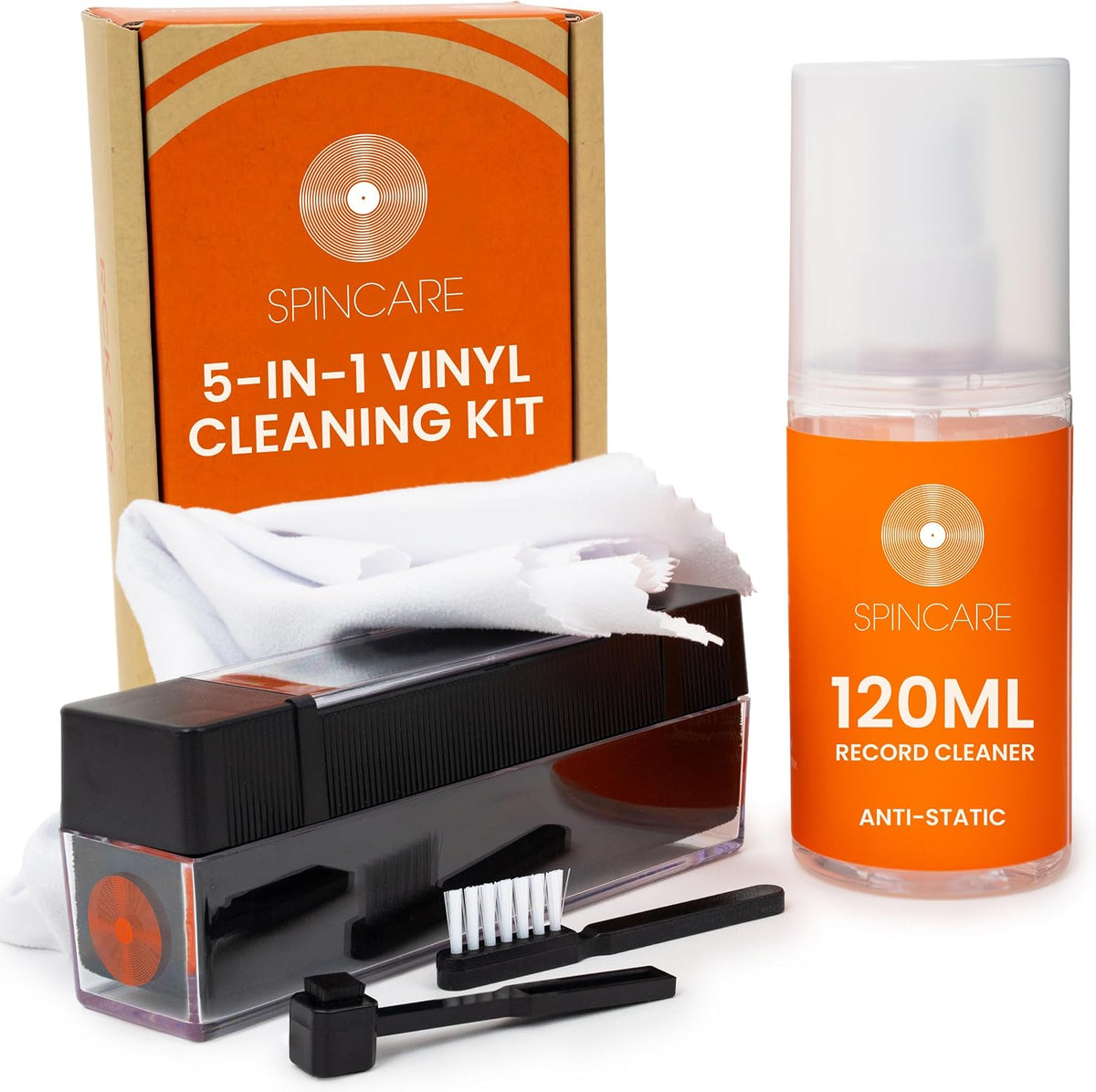 SPINCARE Vinyl Record Cleaner Kit | 5-in-1 Essentials Vinyl Cleaning Set