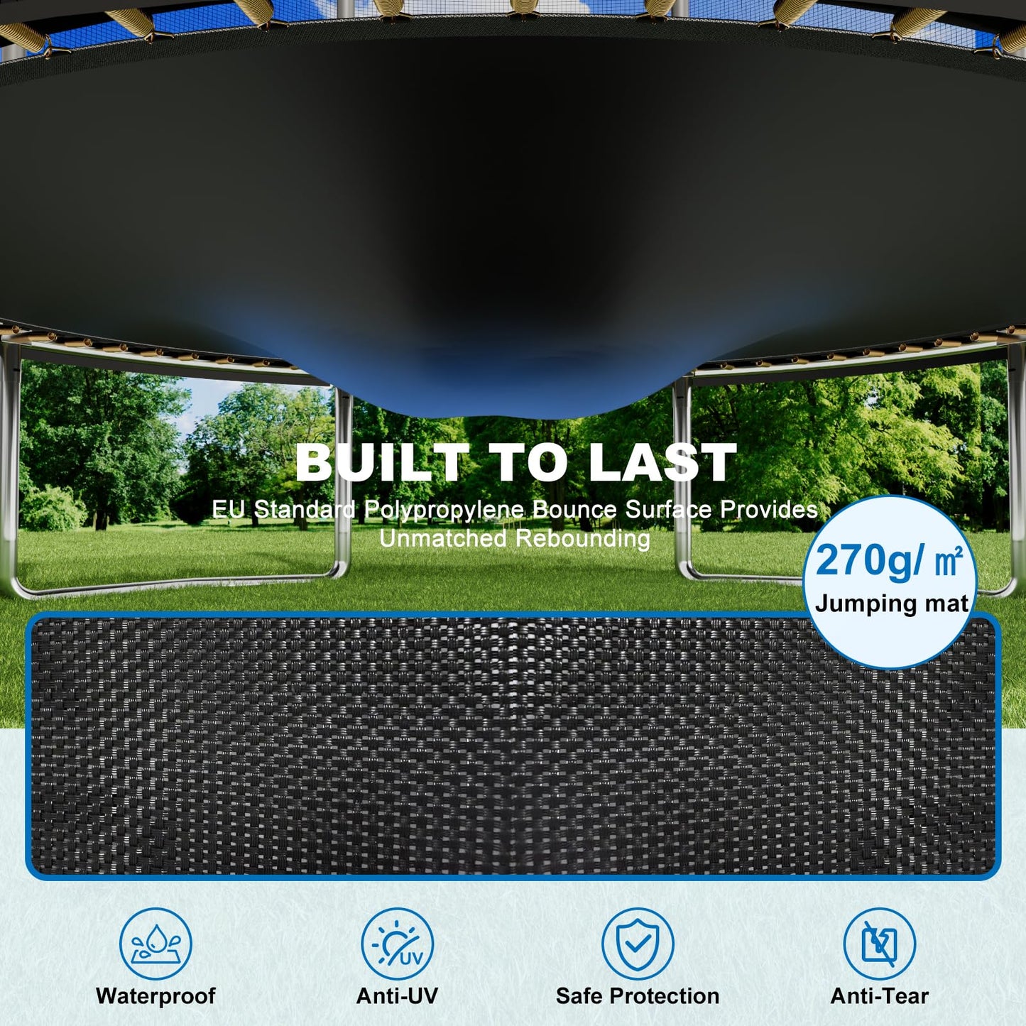 Devoko 7.5ft Rectangular Garden Trampoline with Safety Net — 42 Springs, Padded Edges