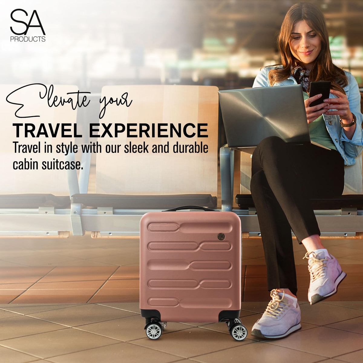 SA Products Cabin Suitcase - 34L Carry On Hard Shell Bag - 55x40x20 - Grey