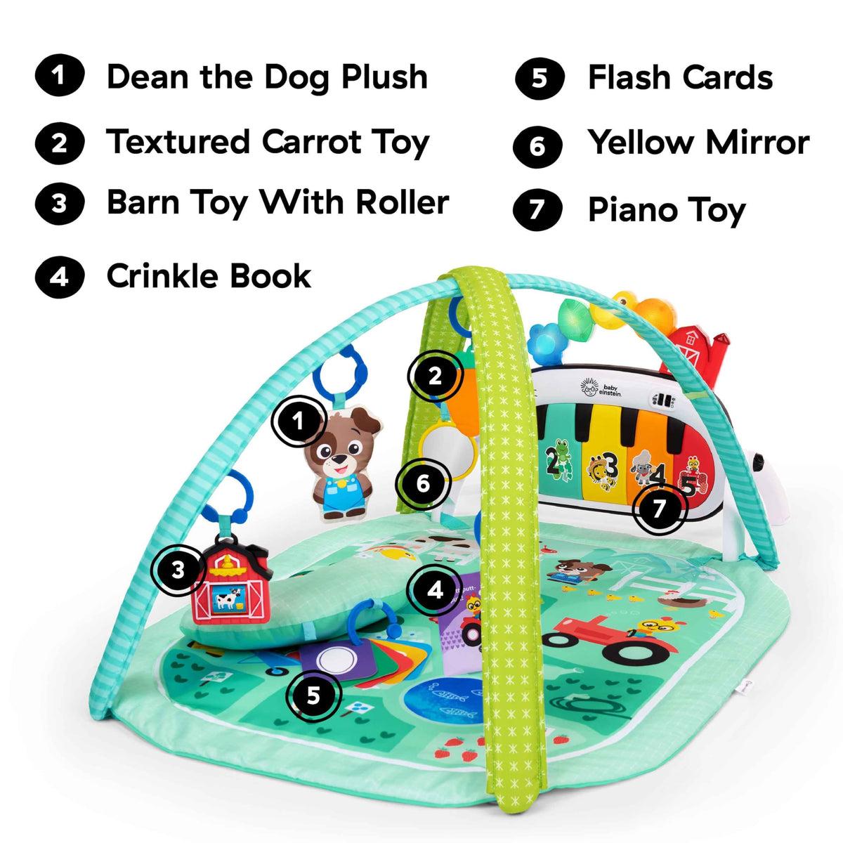 Baby Einstein 4-in-1 Kickin Tunes Play Gym, Tummy Time Baby Play Mat with Kick Piano, Music & Language Discovery, Sensory Toys, Lights & Sounds, for Newborns & Up