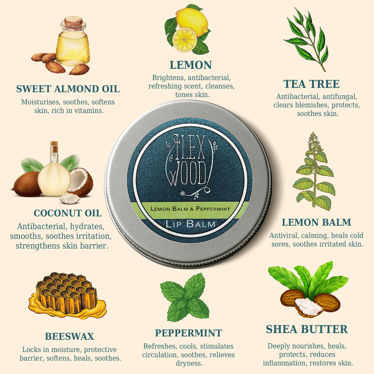 The Ilex Wood Lemon Balm & Peppermint Natural Lip Balm 10ml